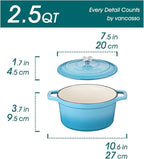 vancasso Enameled Cast Iron Dutch Oven, 2.5 QT Blue Naturally Non-Stick Casserole Dish Cookware, with Stainless Steel Knob Lid Cast Iron Casserole for Steam Braise Bake Broil Saute Simmer Roast