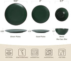Famiware Venus Plates and Bowls Sets, 12 Pieces Stoneware Speckled Dinnerware Sets, Dishes Set for 4, Microwave and Dishwasher Safe, Matte Dark Green