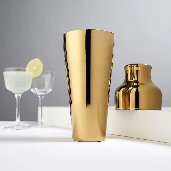 Viski Parisian Cocktail Shaker for Cold Brew Cocktails, Margarita, Espresso Martini, Contoured High Shine Polished Stainless Steel Martini Shaker, Home Bar, Bartender Gifts, 25 oz, Set of 1, Gold