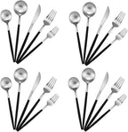 Gugrida 20-Piece 18/10 Stainless Steel Flatware Silverware, Luxury Dinnerware Set Travel Cutlery Tableware Include Knife Fork Spoon Service for 4, Dishwasher Safe (Black Handle Matte Silver)