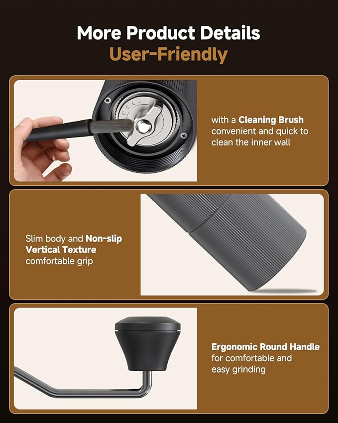 Manual Coffee Grinder,Hand Coffee Grinder with 30 Adjustable Settings,CNC 420 Stainless Steel Espresso Conical Burr-Portable Multi-Bearing Design for Pour Over,French Press & Moka pots