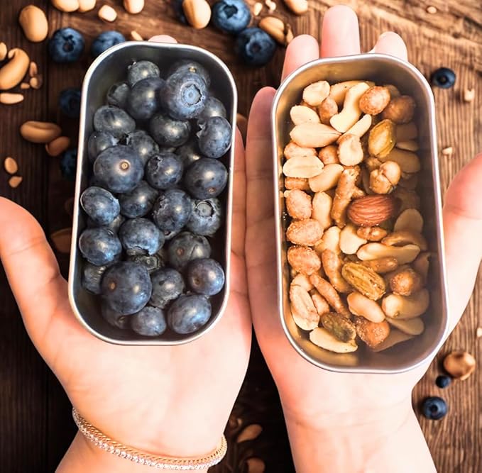 Flexibento - 2 x 6.5 oz | Leak proof | Small Stainless steel Snack Containers with Silicone lids|Dip and condiment containers | Plastic and BPA free | Metal Lunch box | Vanilla (set of 2)