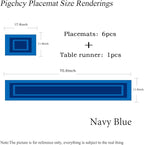 PIGCHCY Placemats with Matching Table Runner,Heat Resistant Vinyl Woven Washable Table mats Sets (6 Placemats+1 Table Runner,Navy Blue)