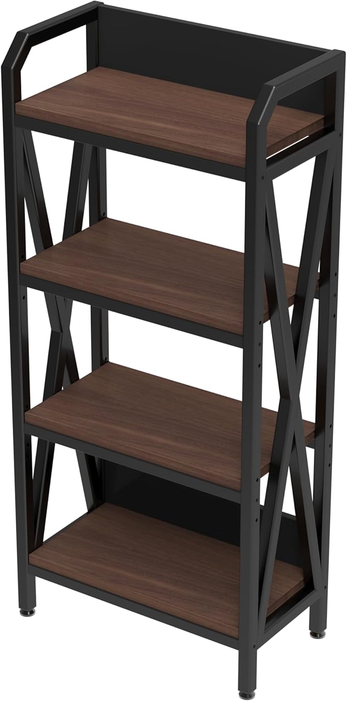 KEIKI 4-Tier Kitchen Bakers Rack with Storage, 55'' Bookcase Shelf Adjustable Shelves Freestanding, Microwave Stand, Bakers Rack for Kitchen, Garage, Pantry, Bathroom