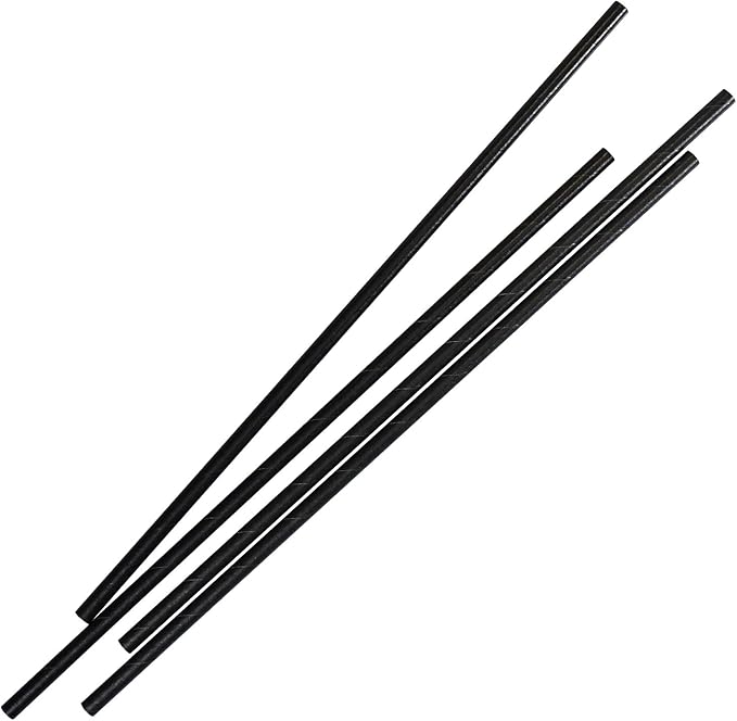 10 inch Long Disposable Black Paper Cocktail Straws & Stirrer Sticks, 250 Counts, Unwrapped - for Tall Drinks, Bars and Restaurants