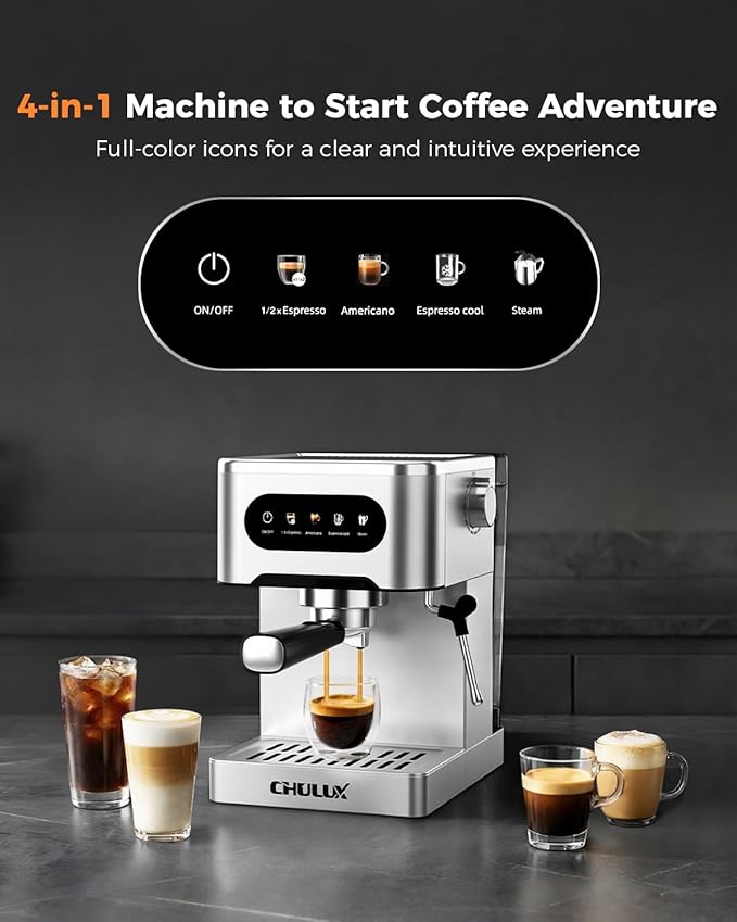 CHULUX Touchscreen Espresso Machine with Steam Wand, 20 Bar Cold Brew Espresso Coffee Maker with 50oz Water Tank for Cappucino, Latte, Americano