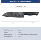 FINTISO 7-Inch Kitchen Knife, 67-Layer Japanese Damascus Steel Chef's Santoku With G10 Handle - Professional Cooking Tool for Home and Kitchen