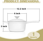 E-far Enameled Cast Iron Sauce Pan with Lid, 1 Quart Dutch Oven Saucepan, Mini Sauce Pot for Cooking, Boiling, Healthy & Non Toxic, Induction & Oven Safe, White