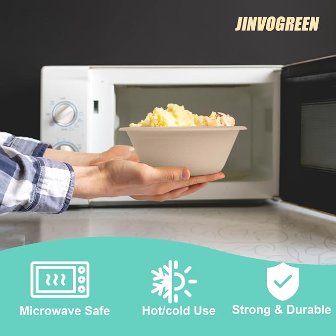 500 Count 12 oz Paper Bowls, Disposable Compostable Bowls Bulk, Heavy Duty Biodegradable Bagasse Bowl for Snacks, Soup, and Salads, Natural