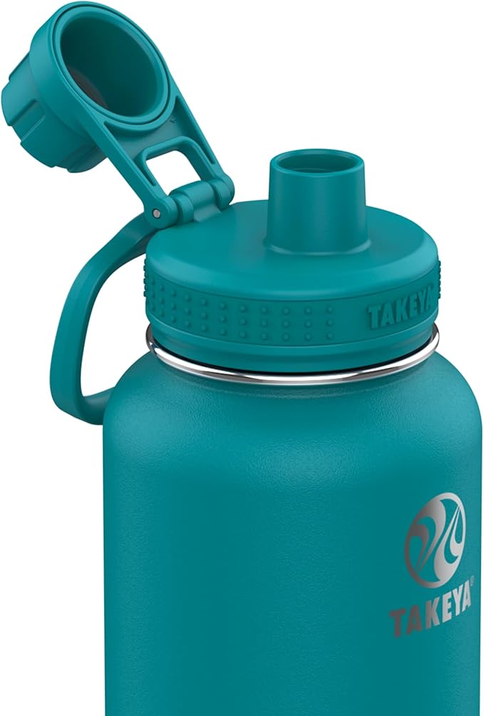 Takeya Actives Water Bottle with Spout Lid - Bottle with Double Stainless Steel Insulation - Dishwasher Safe & BPA-Free - Bottle with Spout Lid & Removable Bumper - 40 oz, Mystic Blue