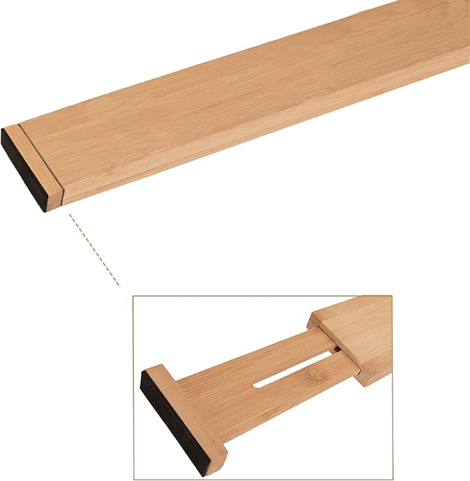 Adjustable Bamboo Drawer Dividers 17"-21", Speaid Safety 4-Pack, Drawer Dividers Kitchen With Cushioning Pads (4)