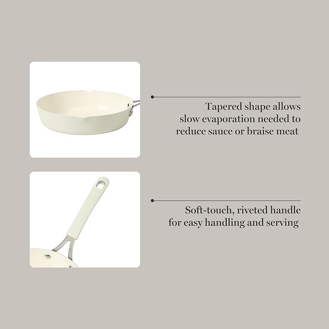 Martha Stewart Heathland 9.5 Inch Aluminum Cookware Non-Toxic Premium Ceramic Non Stick Frying Pan, Kitchen Egg Pan, Omelet, Pots and Pans, Linen White, Induction Safe