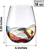 Stemless Wine Glasses Gift Set - Two | Hand Painted Large Premium Red and White glasses | Lead-Free Crystal | Essential Wine Gift | 18 oz - Wine Lover Birthday Gift Box Mom Wife Siste - Bezrat