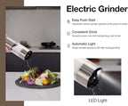 Electric Pepper Grinder and Salt Mill Set - Large Capacity USB Rechargeable Automatic Grinder with Dual LED Lights, One-Handed Operation & Slide Cover - Brushed Stainless Steel