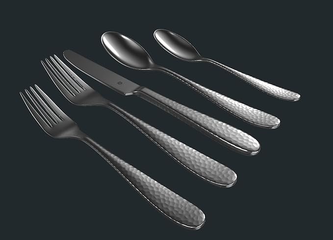 Hammered Silverware Set | Premium 18/10 Stainless Steel Flatware Service for 8 | Heavy-Duty & Dishwasher Safe | Built to Last (40-Piece, Fidenza Hammered)