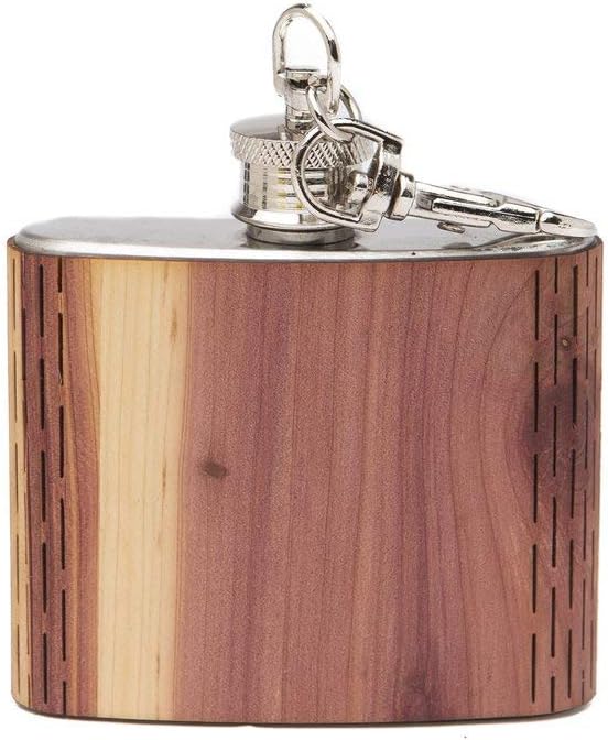 3-Piece Wooden Bar Set - 6 oz Hip Flask, 2 oz Keychain Flask & Credit Card Bottle Opener in Aromatic Cedar
