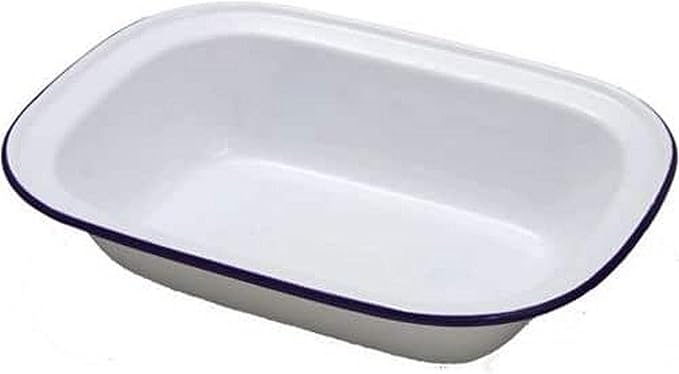 IBILI "Blanca Rectangular/Deep Enamelled Steel Platter, White/Blue, 15 cm