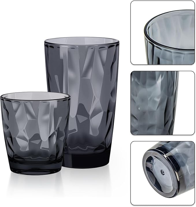 Topsky Plastic Tumblers Reusable,Shatter Proof Cups Drinking Glasses,Unbreakable Plastic Tumblers Beverage Acrylic Juice Wine Cups for Home Picnic Party,Dishwasher Safe,Stackable|10-oz&16-oz|Gray