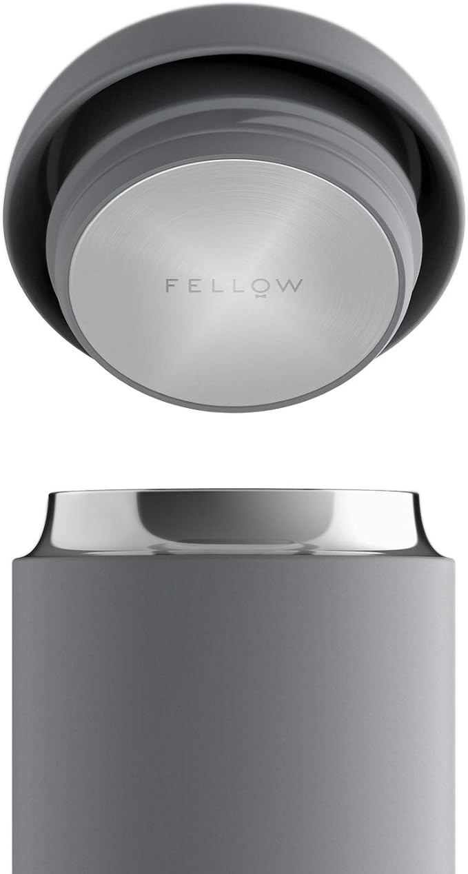 Fellow 16 oz Carter Wide Travel Mug - Wide Mouth Vacuum-Insulated Stainless Steel - Tea and Coffee Tumbler - Travel Coffee Mug with Ceramic Interior - Matte Grey