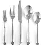 Nambe Stainless Steel Flatware Set – 5-Piece Cutlery with Angled Handle Design, Modern Fork, Knife & Spoon for Tableware Decor – Convenient Cleaning, Stylish & Long-Lasting Tableware