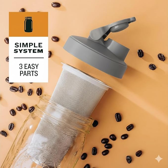 County Line Kitchen Glass Cold Brew Coffee Maker with Lid - Wide Mouth, 2 Quart (64 oz) - Heavy Duty, Leak Proof - Sun & Iced Tea Pitcher, Cold Brew Coffee, Breast Milk Storage, Water - Gray