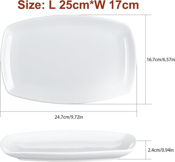 Ceramic Serving Platter Set, 4 Pcs 10 inch Rectangular Serving Tray for Entertaining at Parties and Weddings, White Platter Rectangular Dishes Dinner Plates for Appetizer Meat Bread Dessert and Sushi