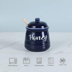 HAOTOP Farmhouse Porcelain Honey Jar with Dipper and Lid Set 12oz,Easy to Clean (Navy)