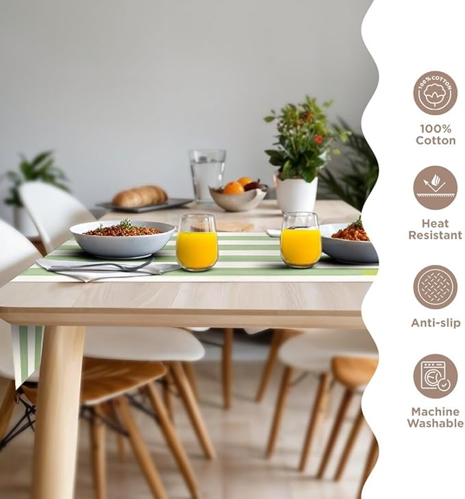 Folkulture Table Runner | Fall Table Runners 72 inches Long | Striped Boho Table Runners for Farmhouse Decor or Table Decorations for Party | White and Green Table Runner for Fall Decor