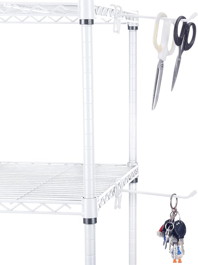 4 Pcs Accessory Hooks for Wire Shelving with Rubber Cover Heavy Duty Metal Hooks for Hanging Kitchen Utensils Wire Shelf Accessories Room Organization (White)