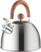 18/8 Stainless Steel Tea Kettle for Stovetop (3L / 3.17 Quart, Whistling Tea Pot, Wood Handle)-Silver