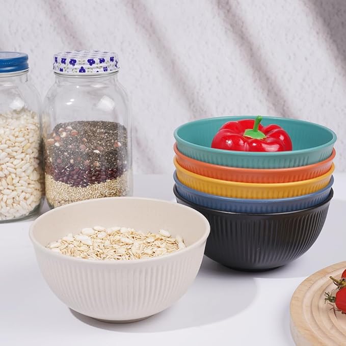 18pcs Wheat Straw Dinnerware Sets HXYPN Unbreakable Dinnerware Set Kitchen Plates and Bowls Set Plastic Plates Reusable Dishwasher and Microwave Safe