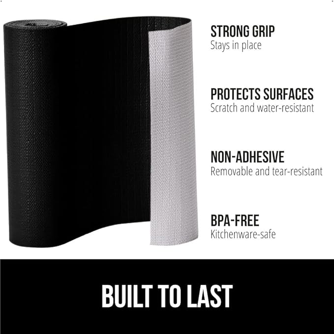 GORILLA GRIP Slip Resistant Drawer and Shelf Liner 2 Pack, Non Adhesive Water Resistant, Easy Clean and Trim, Smooth Surface Liners for Kitchen Cabinet, Shelves, Drawers Pantry, 17.5 IN x 20 FT, Black