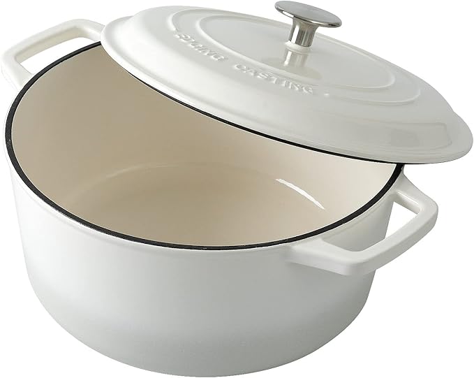 Enameled Cast Iron Dutch Oven Pot With Lid, Dutch Oven for Sourdough Bread Baking Round Pot Dule Handle, 7.5 Quart, White