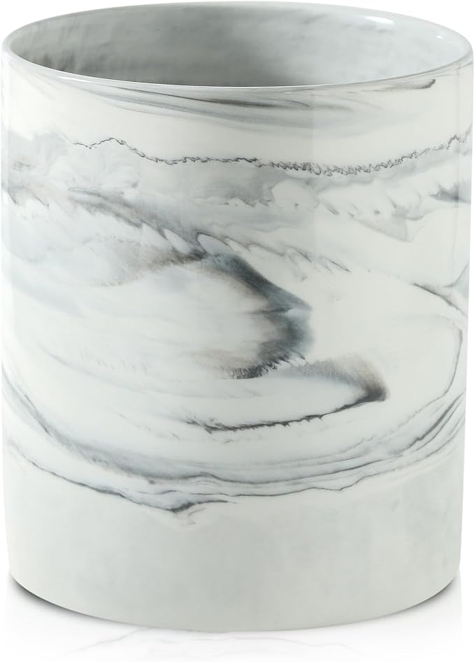 7.2 inch Large Utensil Holder for Kitchen Counter, Golden Marble Utensil Crock Spatula Holder for Countertop Cooking Tools Storage Caddy Farmhouse Kitchen Decor (Marble-Grey)