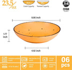 Esfour 8 Inch Porcelain Pasta Bowl, 16 Ounce Salad Bowls, Microwave & Dishwasher Safe, Sturdy & Stackable, Set of 6 Ceramic Bowl Plate Set, Wide Shallow Salad Bowls, Blossom Assorted Colors