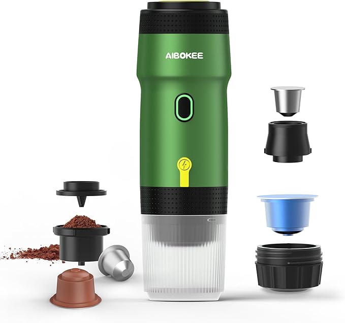 Portable Electric Espresso Machine,Travel Coffee Maker for Camping, Car Coffee Maker Self-Heating with USB-DC,3-in-1 Extraction of 8g Coffee Powder,NS and Small Capsules for RV,Hiking,Office G