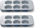 Caraway Nonstick Ceramic 6 Cup Muffin Pan Duo – Non-Toxic, PTFE & PFOA Free – Oven Safe – Aluminized Steel Core – Small Muffin Pan for Baking Cupcakes, Muffins & More - Navy