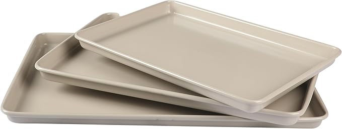 Martha Stewart Gallen 3-Piece Cookie Sheet Set – 13", 15", 17" Baking Pans, Ceramic Nonstick, PFA-Free, Carbon Steel – Oven Safe to 450°F, Warp-Resistant, Easy to Clean - Taupe