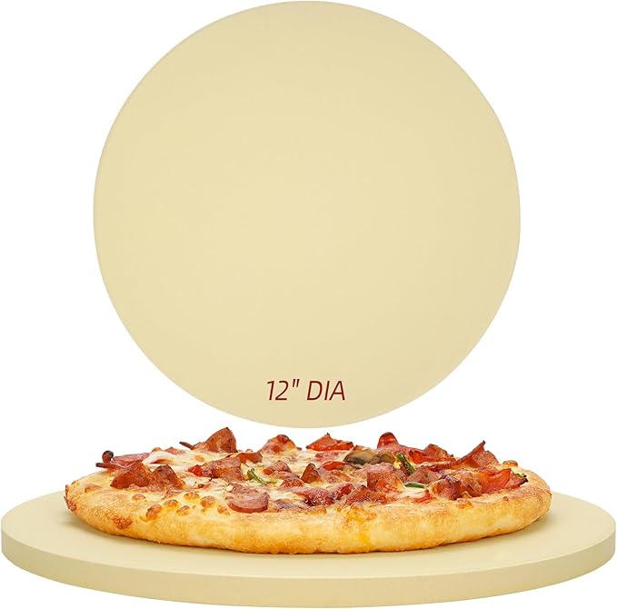 Round Pizza Stone for Grill and Oven- 12 inch Baking Stone Heavy-Duty Cordierite Pizza Stone for Bread, Cookies, Heat Proof BBQ Grilling Cooking Stone for Making Crisp Crust Pizza (Beige)