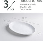 Porcelain Serving Platters, 12 Inch Large Serving Trays, Oval Serving Plates for Dessert Appetizers Meat/Entertaining/Party, Set of 3, White