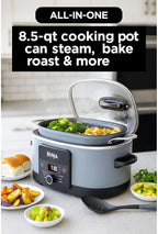 Ninja Foodi PossibleCooker PRO MC1000 8.5Qt Multicooker 8 in 1 Slow Cooker, Dutch Oven, Steam Bake Roast Sear Sauté Bread Maker Warmer, Glass Lid, Integrated Spoon, Nonstick (Gray)