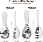2Pcs Coffee Scoops, Premium 18/8 Stainless Steel Coffee Spoons, Set of 2 Short Handled (1 Tablespoon & 2 Tablespoon) Coffee Measuring Spoon for Ground Coffee, Tea and Powder by ES NATAURA