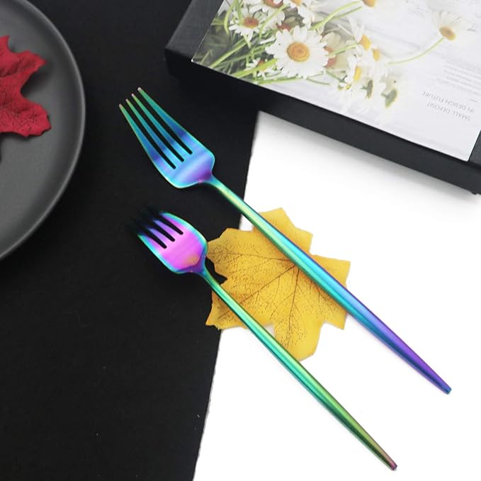 JASHII Luxury 18/10 Rainbow Flatware Silverware Set 304 Stainless Steel Colorful Flatware Cutlery Set| 20-Piece Adaline Royal Modern Satin Finish| BEST Birthday Wedding Gift (Rainbow Matte 4 Sets)