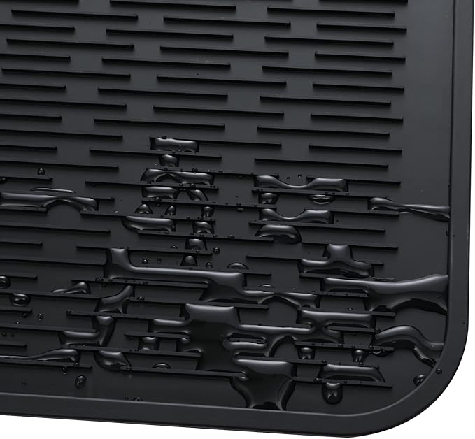 Silicone Dish Drying Mat for Multiple Usage,Easy clean,Eco-friendly,Heat-resistant Silicone Mat for Kitchen Counter or Sink,Refrigerator or Drawer Liner Black 3XL 28 inches x 18 inches