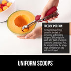 GORILLA GRIP Stainless Steel Cookie Scoop for Baking, 1 TBSP, Multipurpose Melon Baller, Meatball Spring Scoops, Perfect Portion Sizes, Easy Food Release, Scooper Size 60, BPA-Free Kitchen Tool, Red