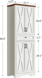 68'' Farmhouse Kitchen Pantry Cabinet with Adjustable Shelves, Tall Storage Cabinet with Barn Doors, Freestanding Versatile Cupboard for Dining Room, White+Walnut