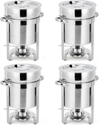 Commercial 11QT Soup Chafer Set, 4 Pack Stainless Steel Round Food Warmers Set with Pot, Notched Lids & Fuel Containers, Soup Warmers Ideal for Buffet Service & Event Catering