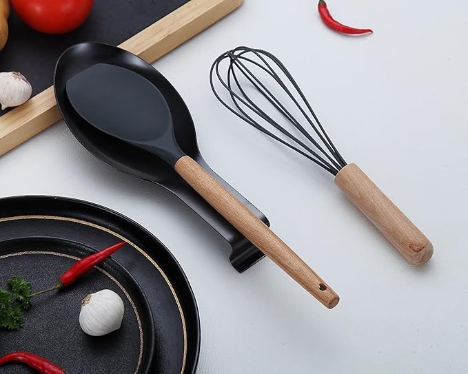 Matte Black Spoon Rest, Stainless Steel Spoon Holder for Stove Top, kitchen utensils Holder for Ladles, Tongs, Spatula, Stove Spoon Holder, Pot Lid Holder, Dishwasher Safe (1PC-9.5 Inch)