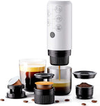 Portable Espresso Machine Mini 12V Rechargeable 3-in-1 Multi-Function Electric Coffee Machine One Key Extraction Compatible with NS & DG Capsules and Ground Coffee for Office Home (White)