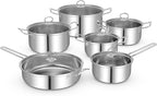 GOFLAME 12 Piece Pots & Pans Set, Stainless Steel Cookware Set with Tempered Glass Lids, Handles & 3-Ply Base, 4 Stockpots, 1 Frying Pan & 1 Sauce Pan for Stovetop, Induction, Halogen